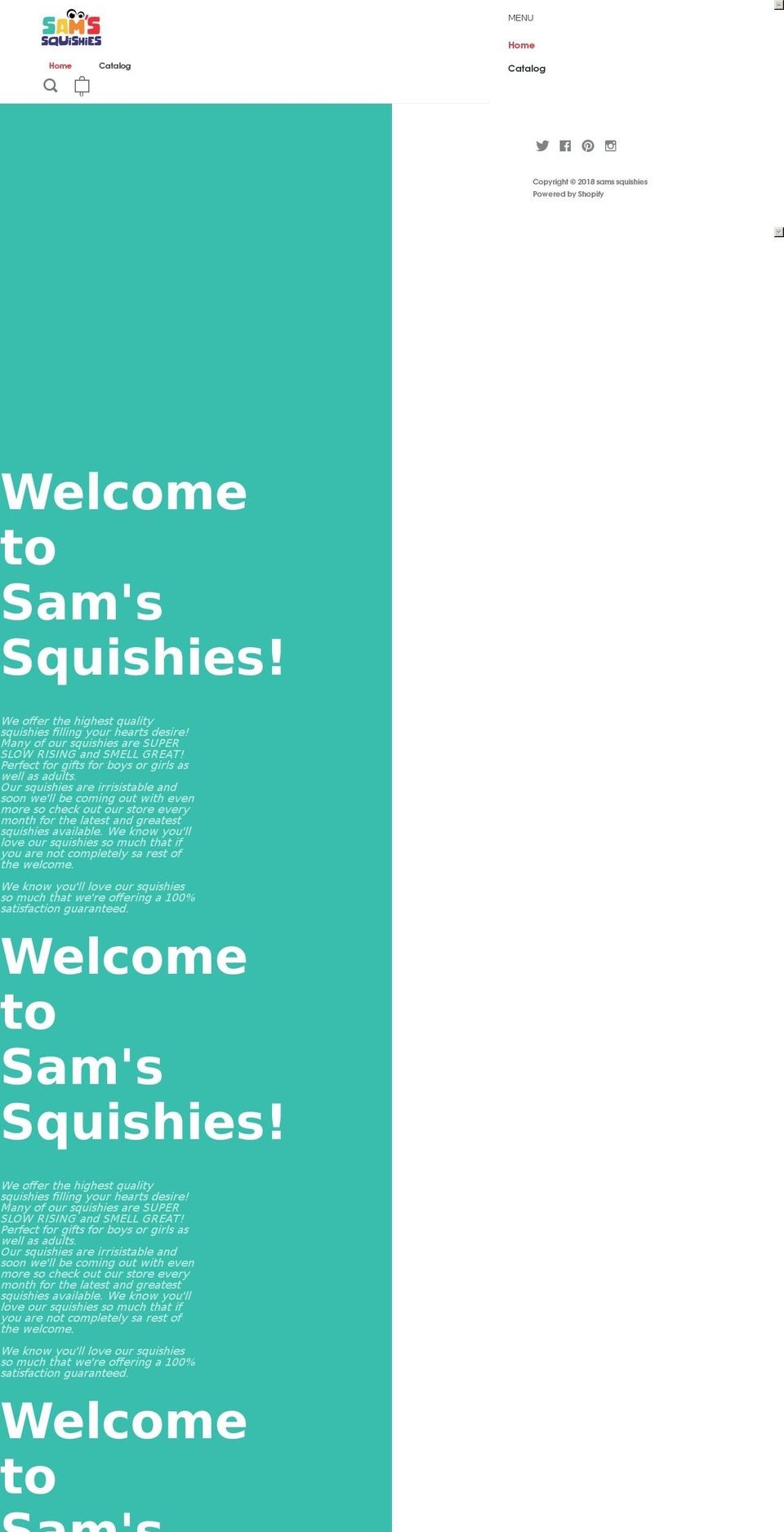 samssquishies.com — Shopify storefront screenshot