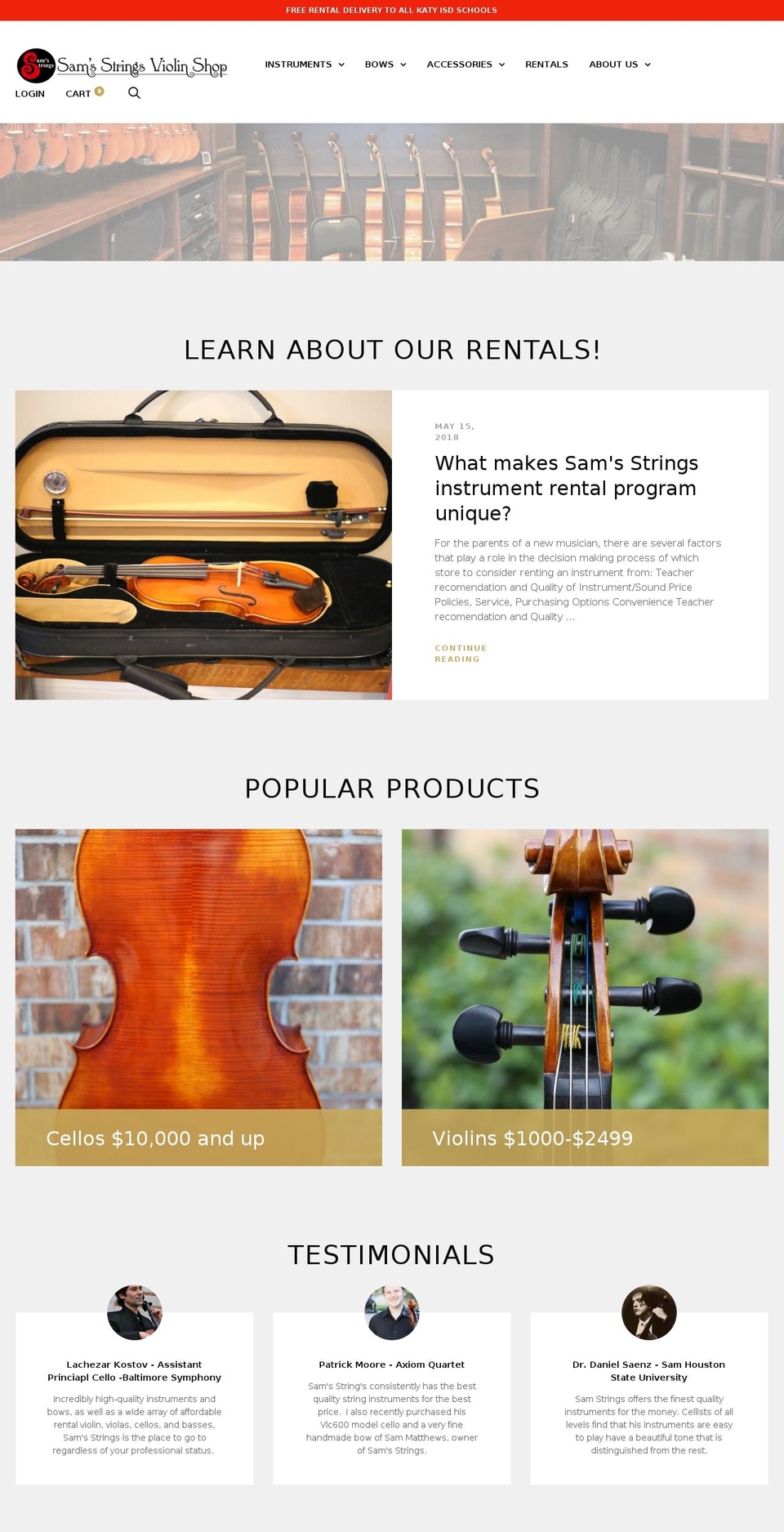 samsstrings.com shopify website screenshot