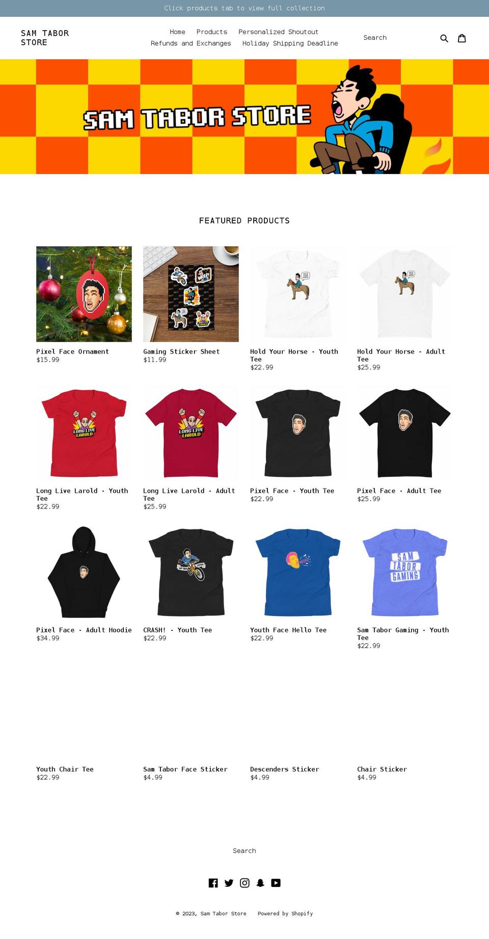 samtaborstore.com shopify website screenshot