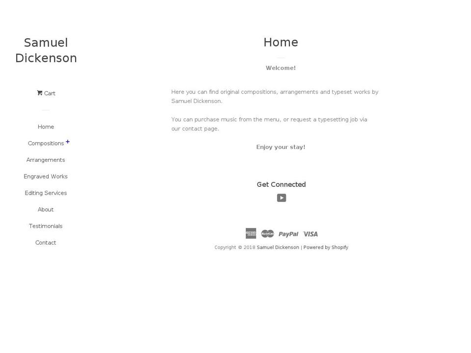 samueldickenson.com shopify website screenshot