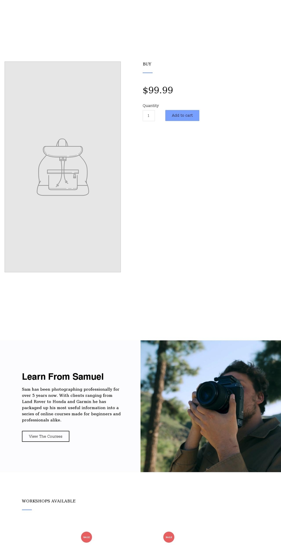 samuelelkinsworkshop.com shopify website screenshot
