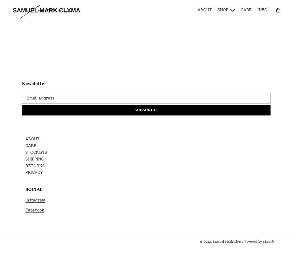 samuelmarkclyma.com shopify website screenshot