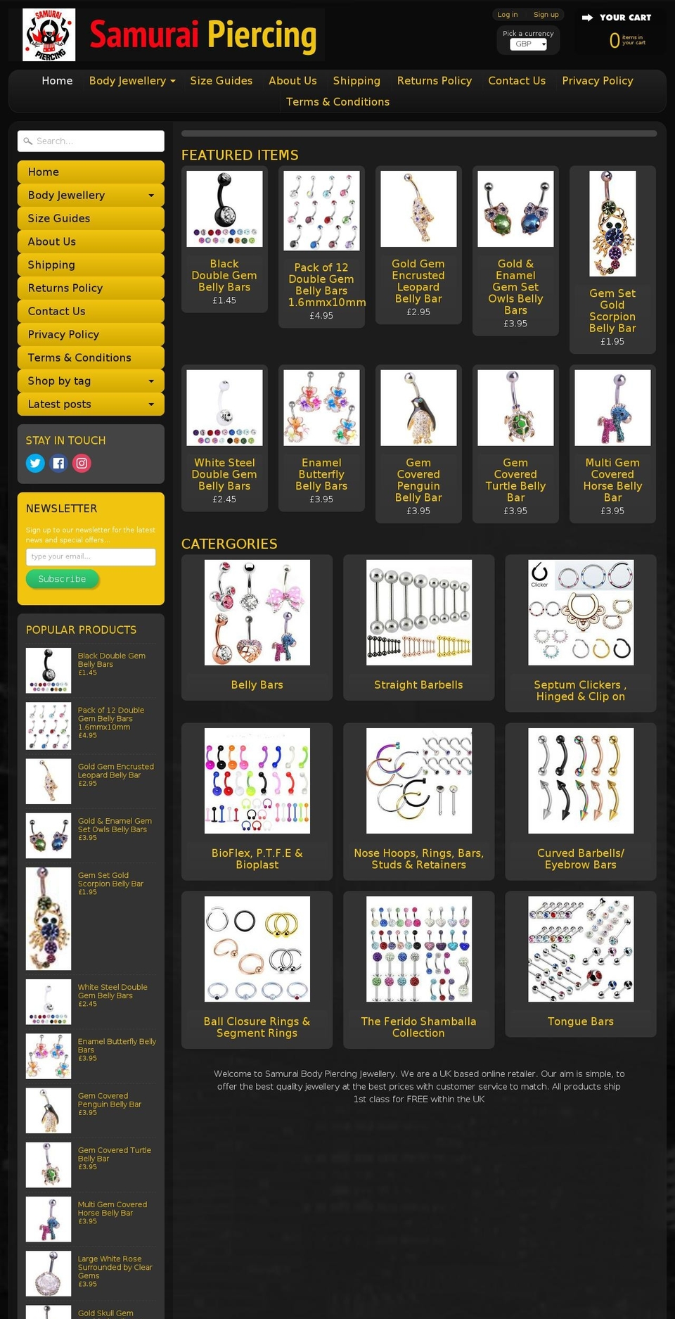 samuraipiercing.com — Shopify storefront screenshot