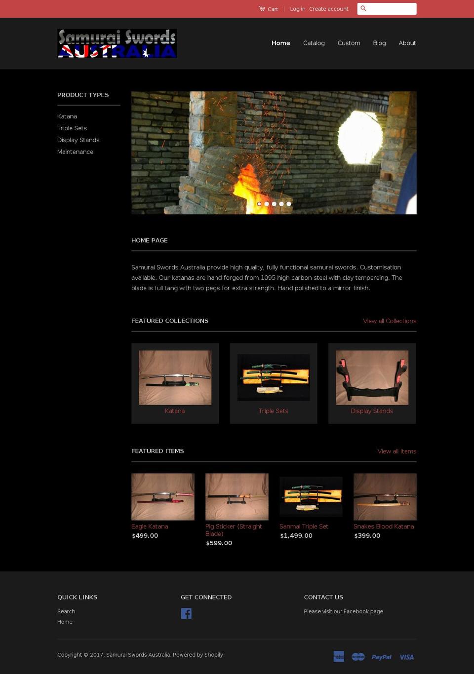 samuraiswordsaustralia.com shopify website screenshot