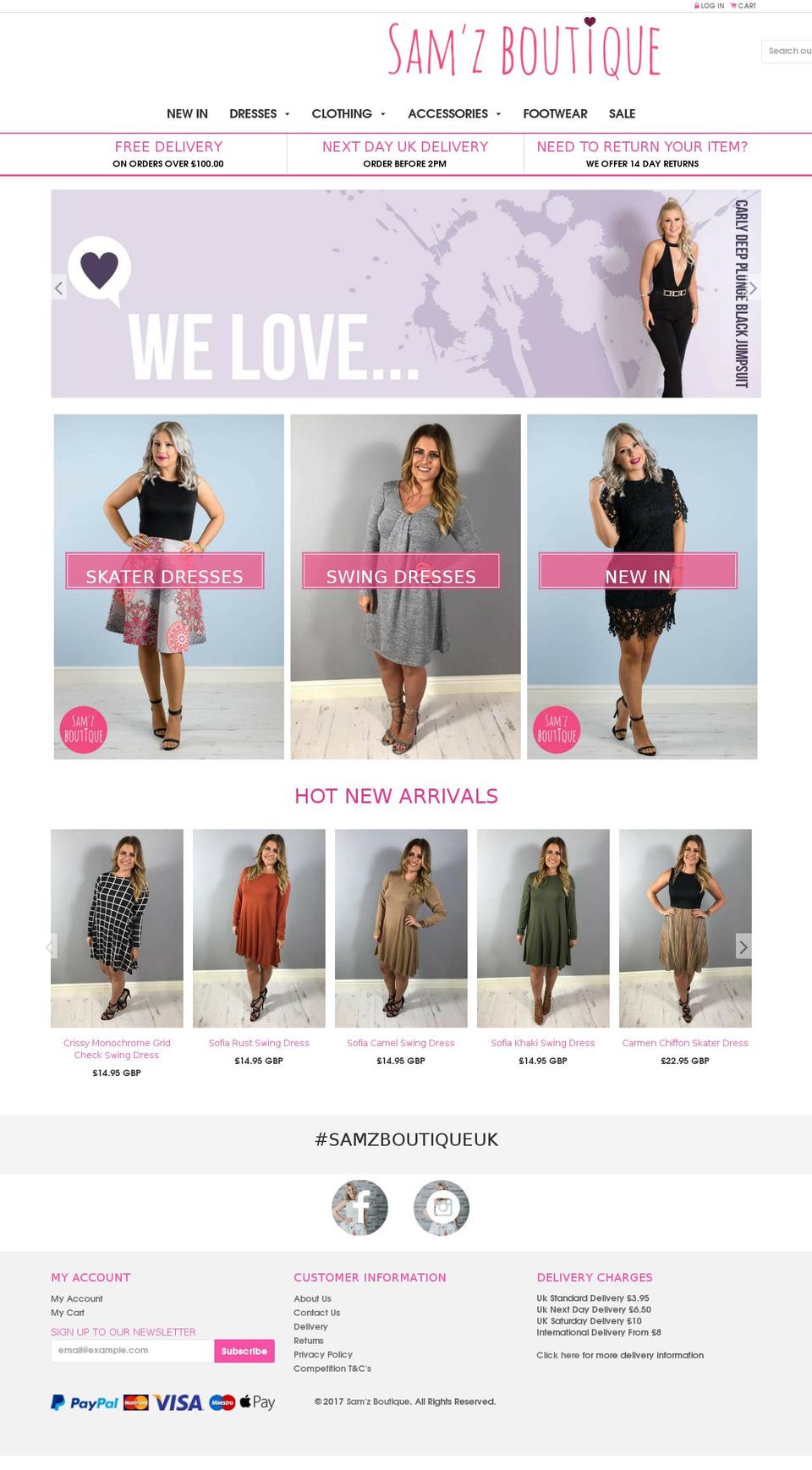 samzboutique.com shopify website screenshot