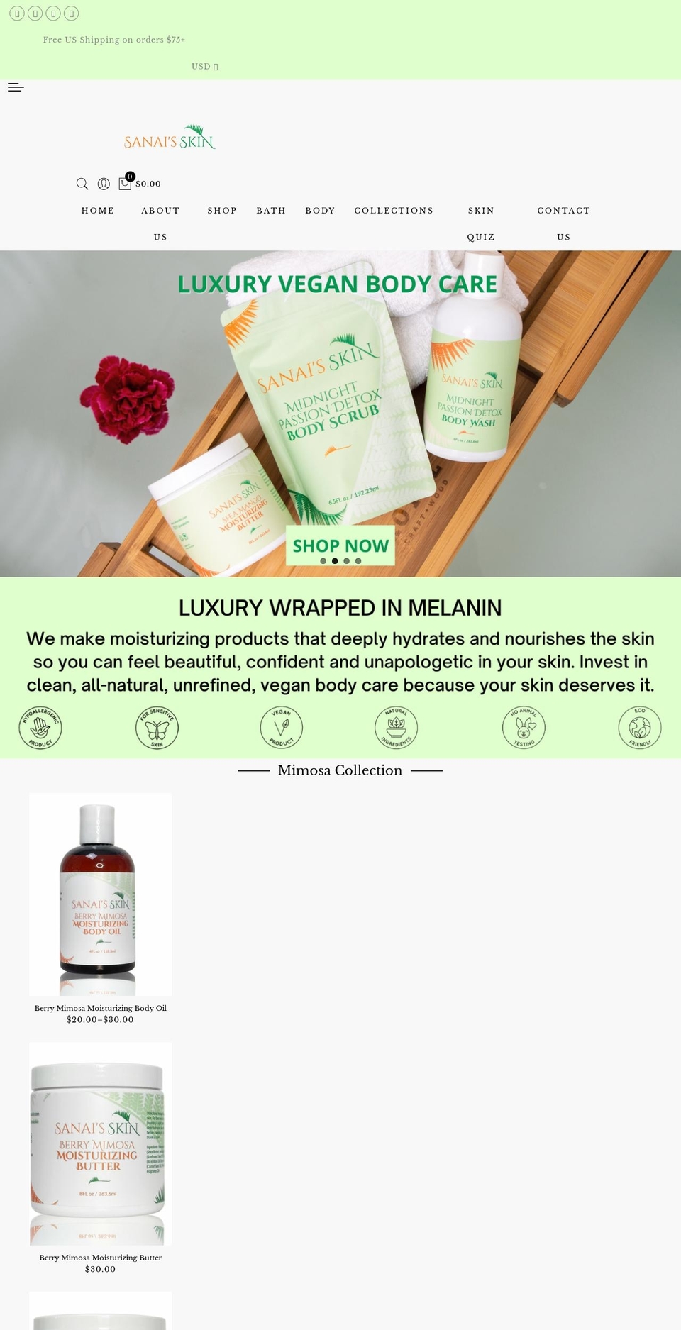 sanaisskin.com shopify website screenshot