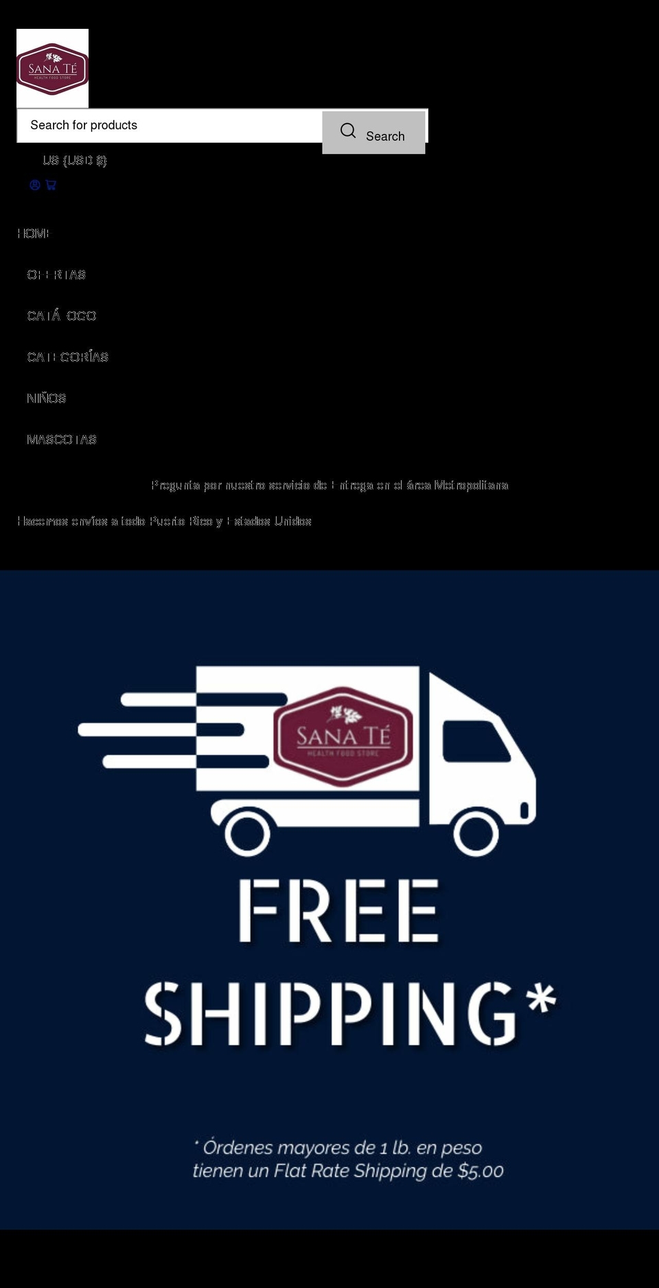 sanatehealthfood.com shopify website screenshot