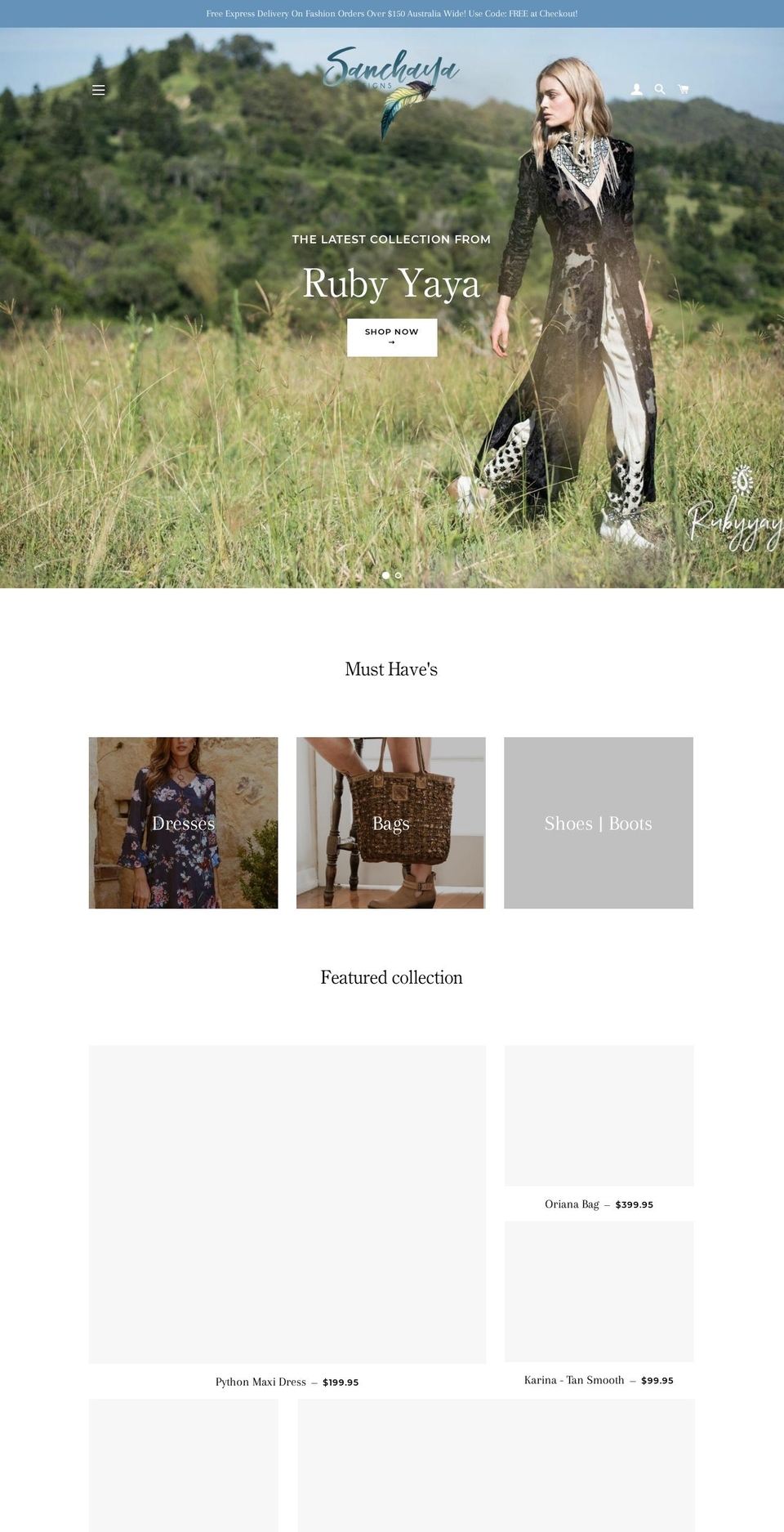 sanchayadesigns.com — Shopify storefront screenshot