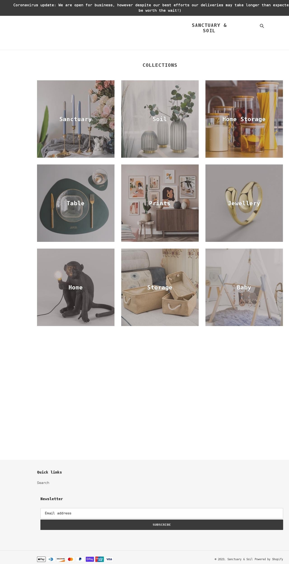 sanctuaryandsoil.com shopify website screenshot