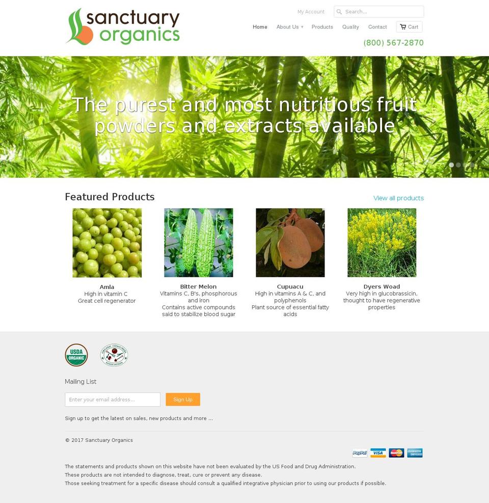 sanctuaryorganics.net shopify website screenshot