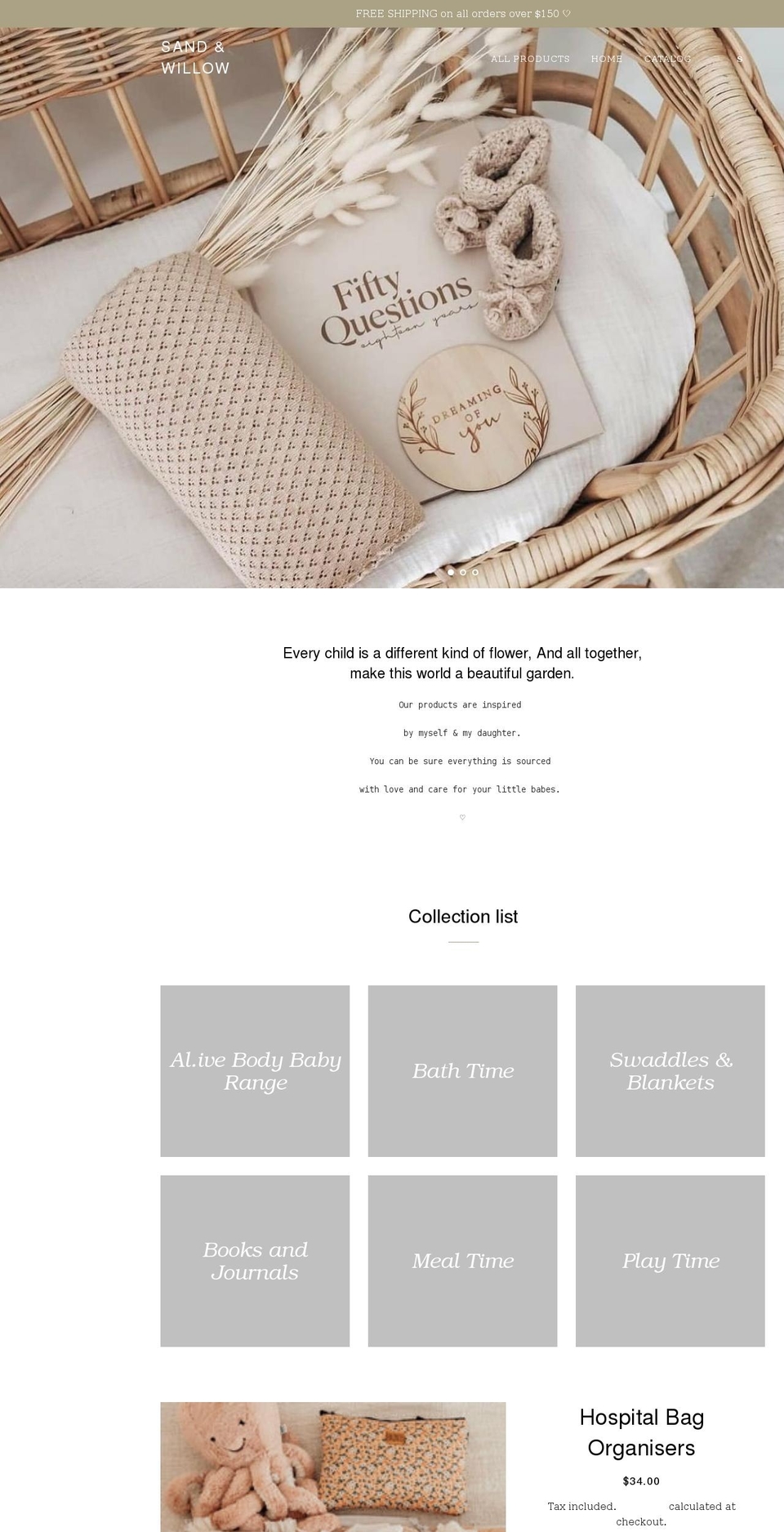 sandandwillow.com shopify website screenshot