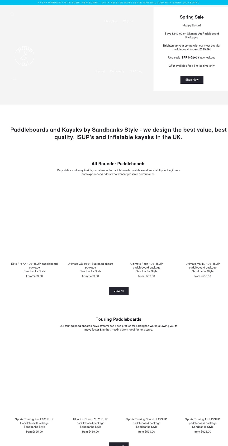 sandbanksstyle.com shopify website screenshot