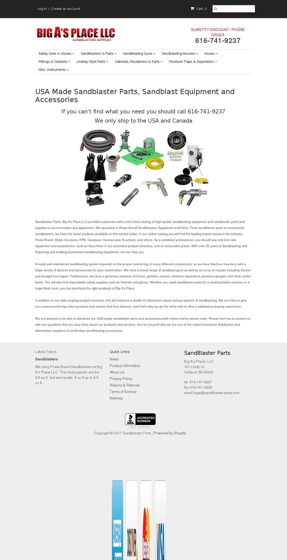 sandblaster-parts.com shopify website screenshot