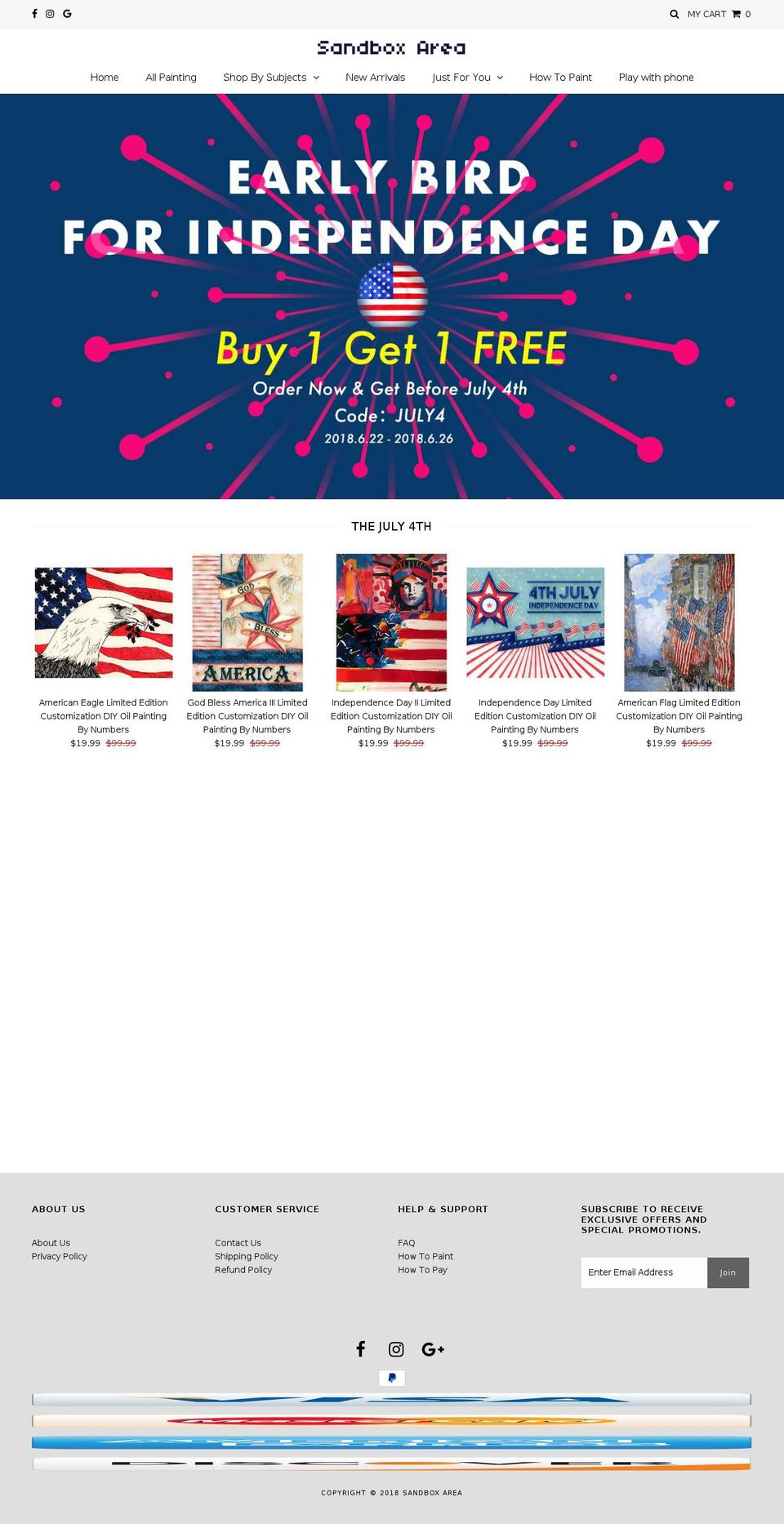 sandboxarea.com — Shopify storefront screenshot