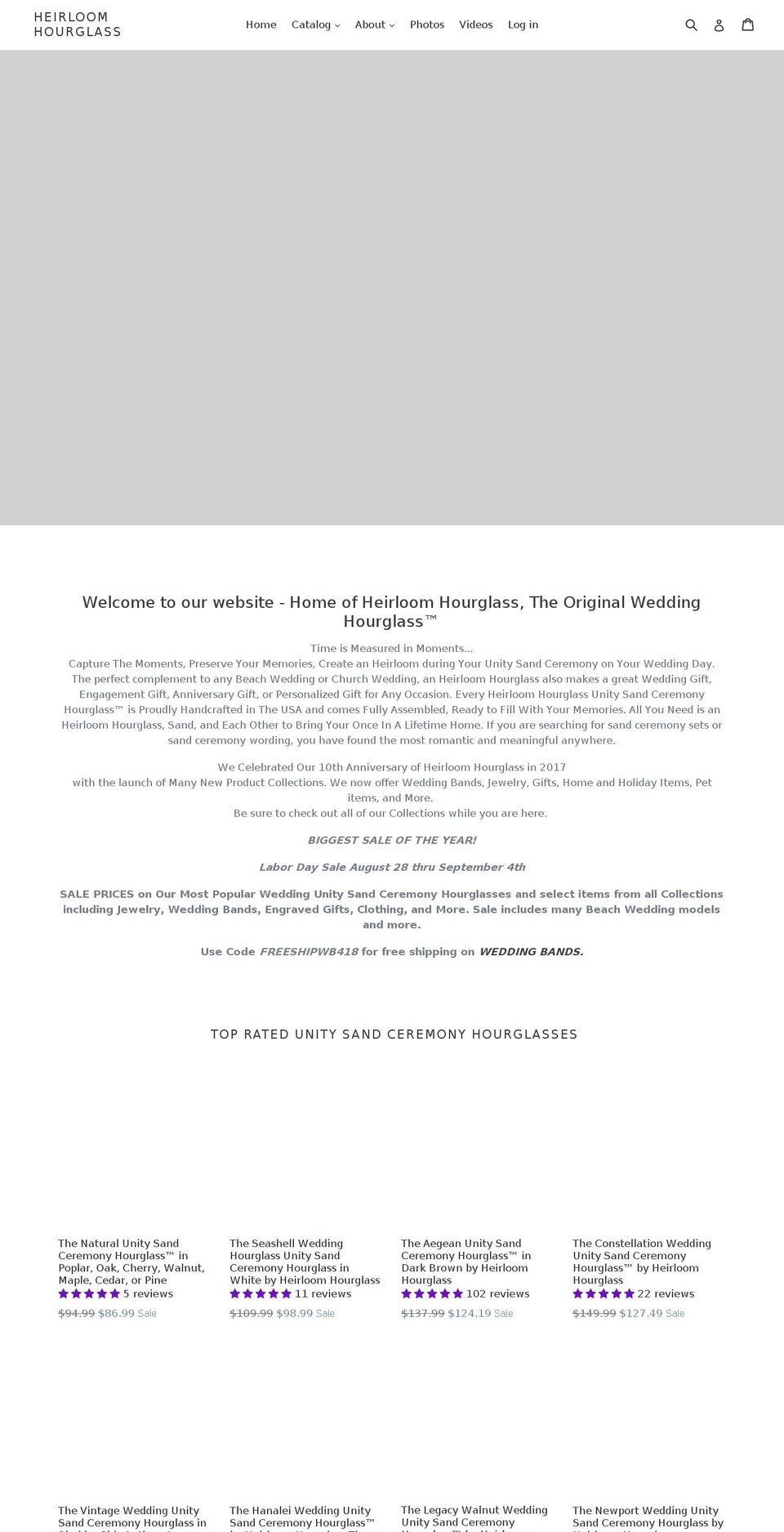 sandceremonyhourglass.com — Shopify storefront screenshot