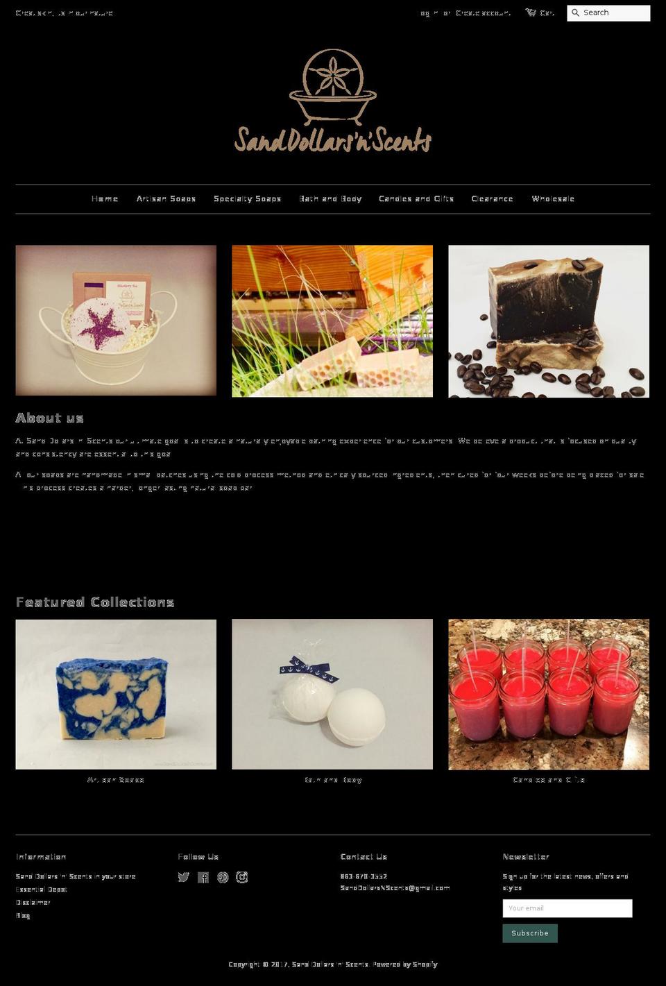 sanddollarsnscents.com shopify website screenshot