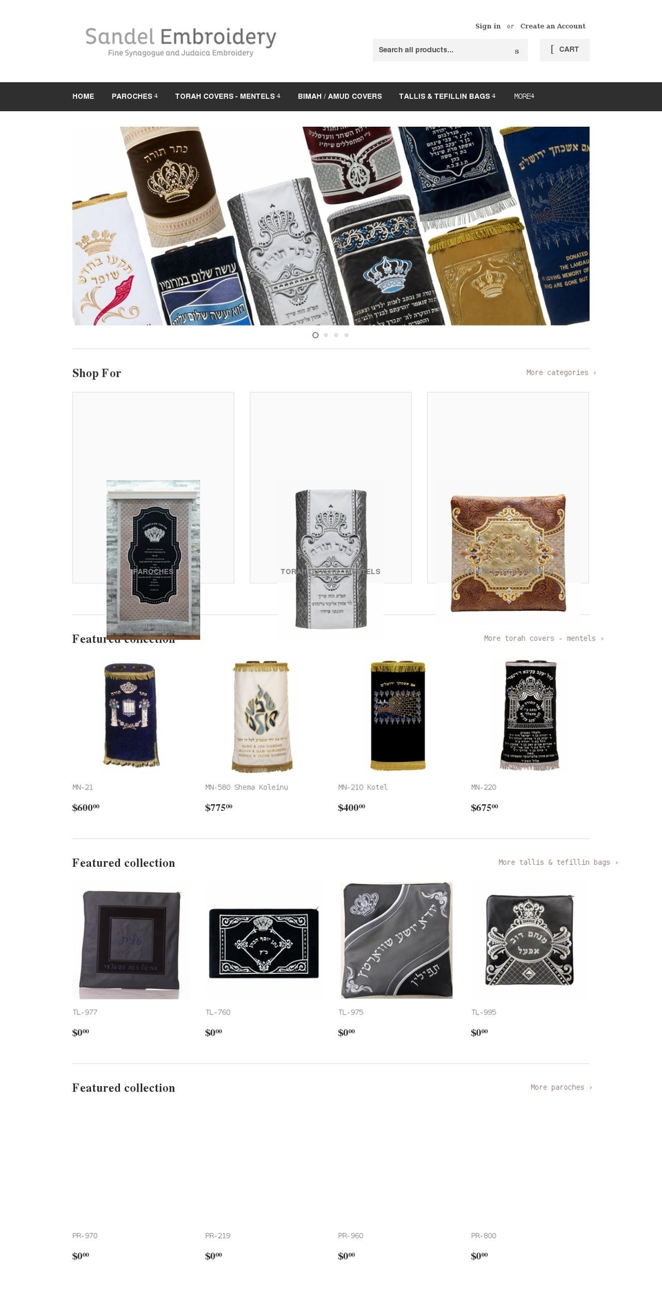 sandelembroidery.com shopify website screenshot