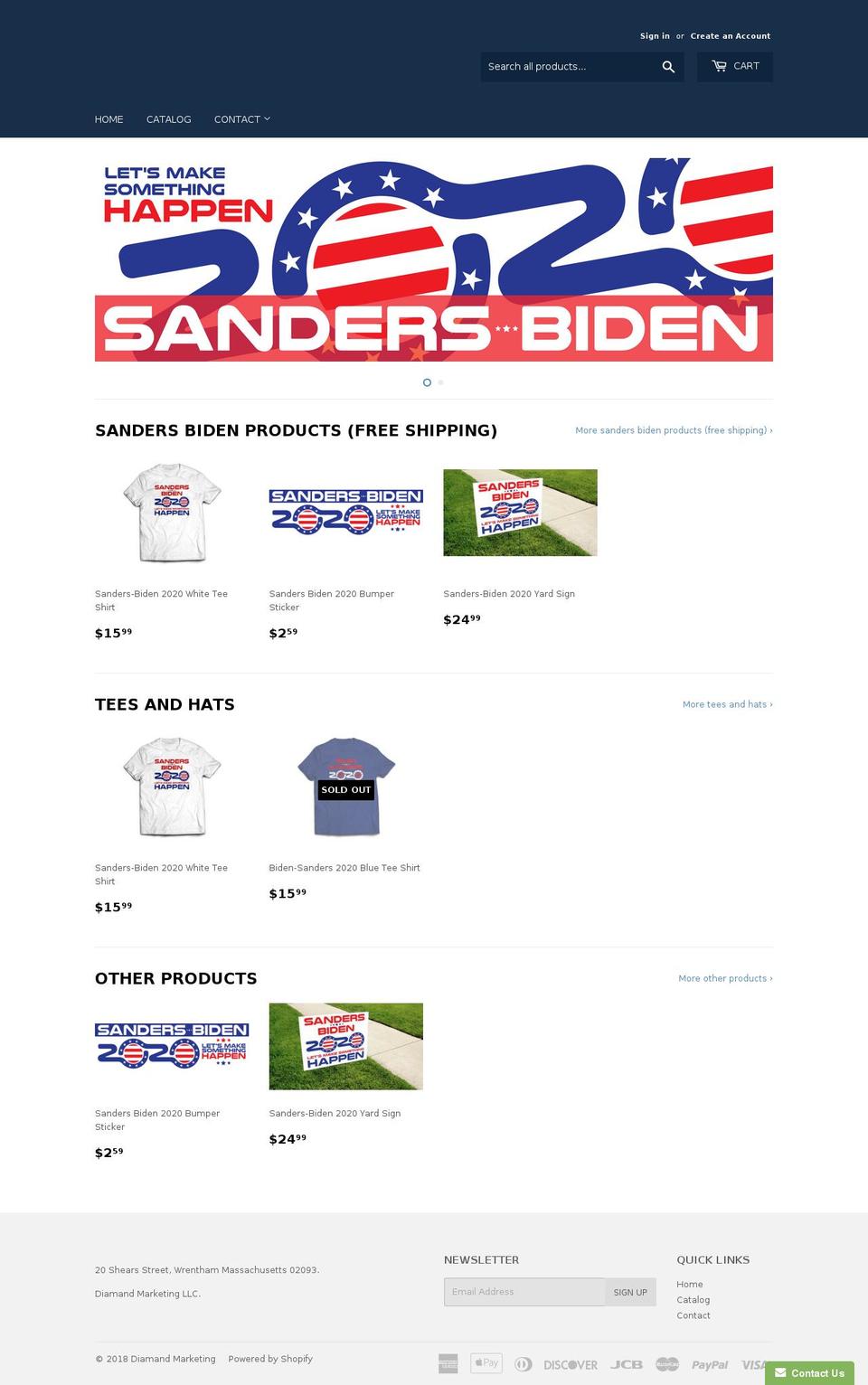 sandersbiden2020.com — Shopify storefront screenshot