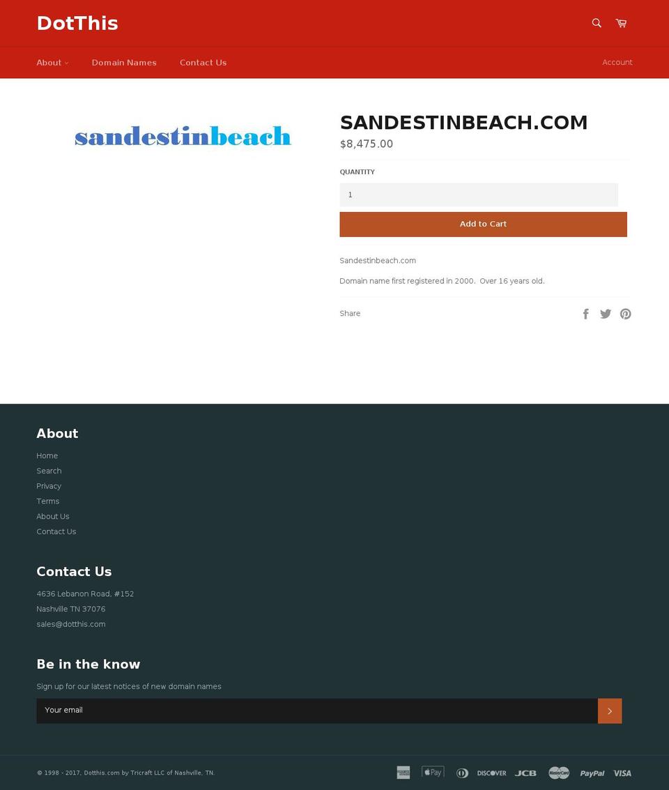 sandestinbeach.com shopify website screenshot