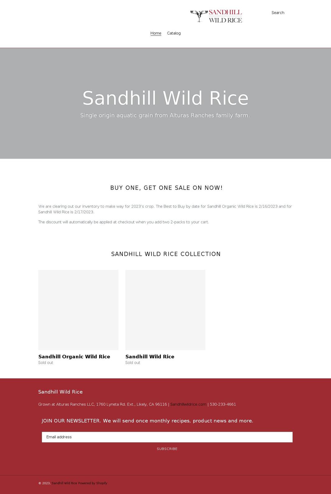 sandhill-wild-rice.myshopify.com shopify website screenshot