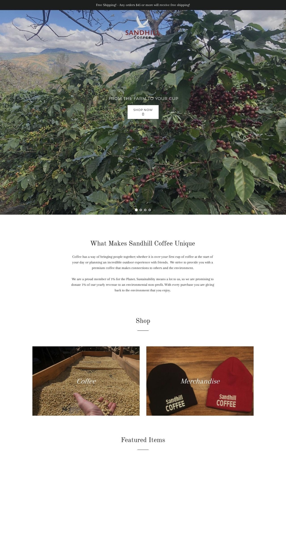 sandhillcoffee.com — Shopify storefront screenshot