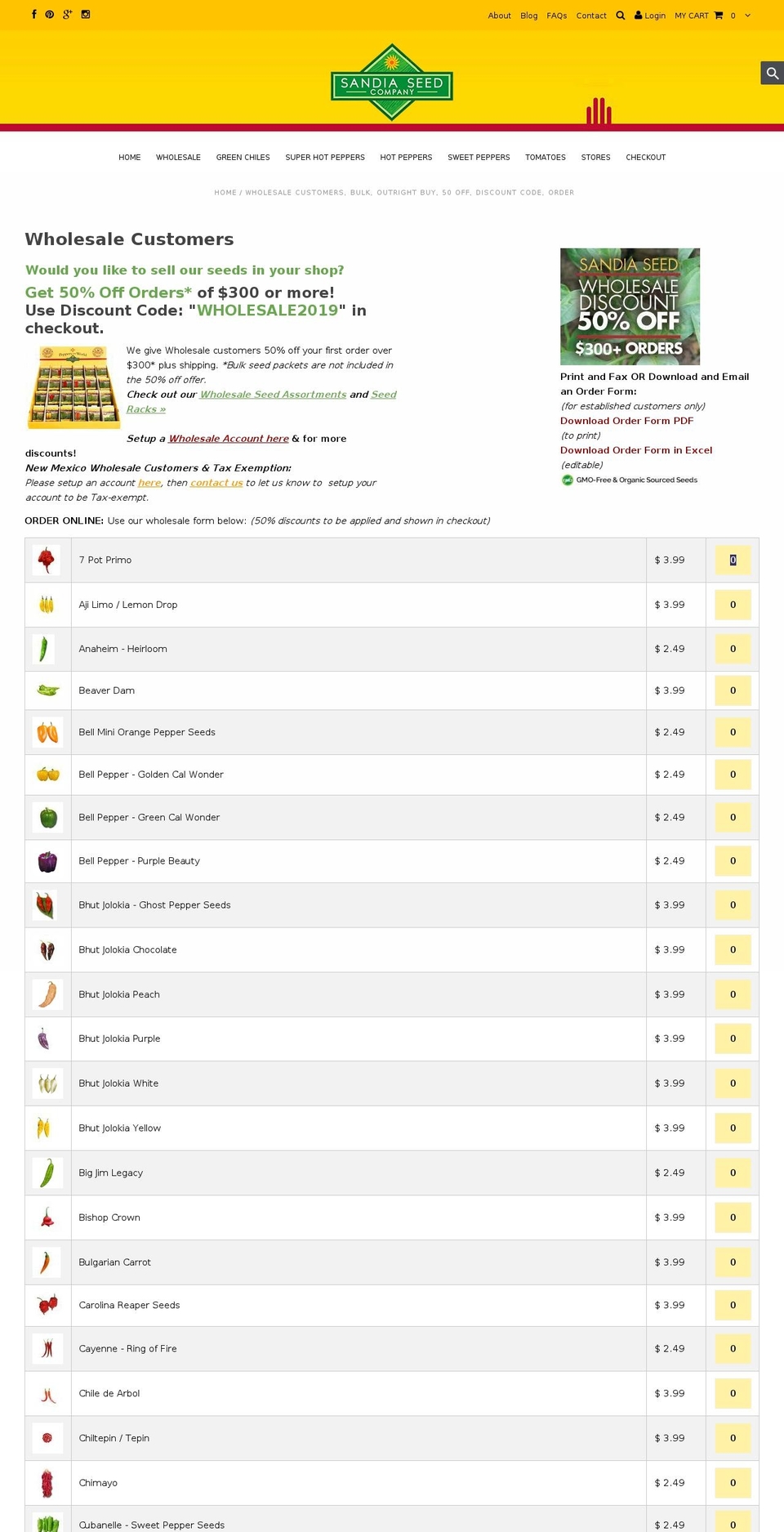 sandiawholesale.com — Shopify storefront screenshot
