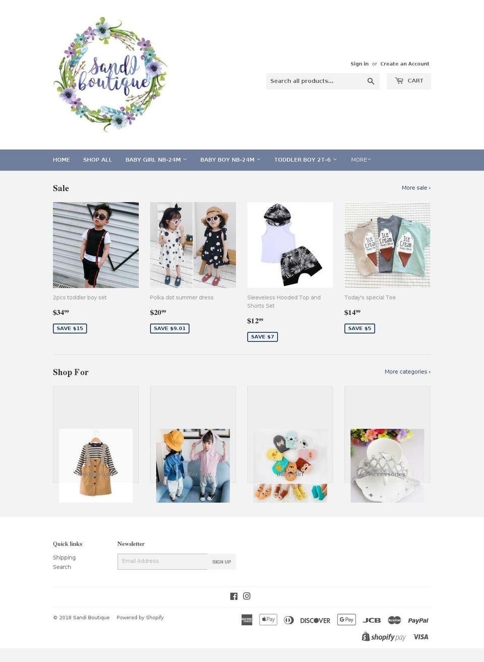 sandiboutique.com — Shopify storefront screenshot