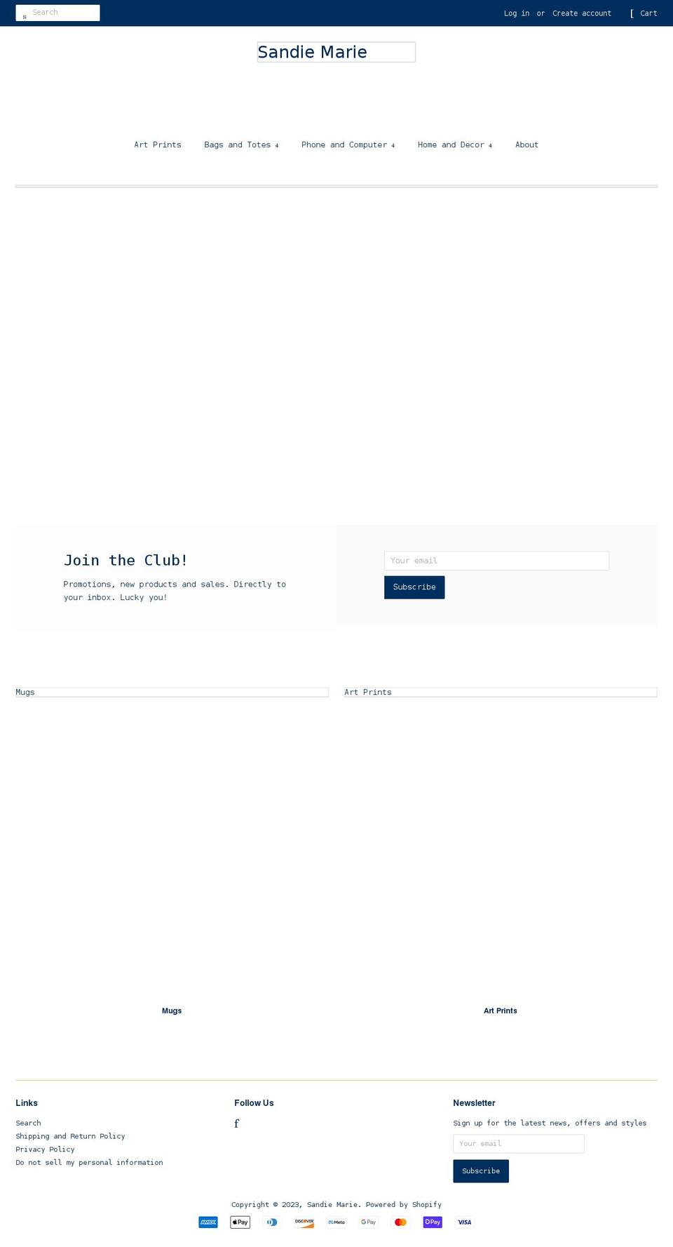 sandie-marie.myshopify.com shopify website screenshot