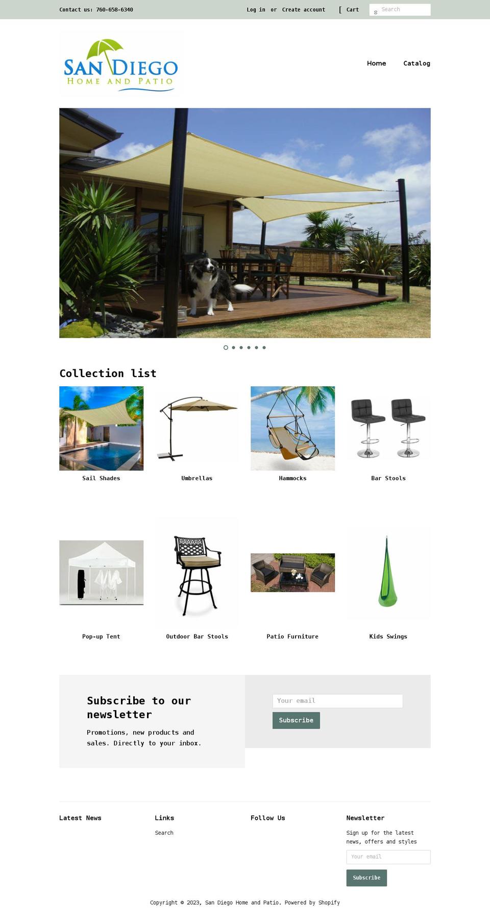 sandiegohomeandpatio.com shopify website screenshot