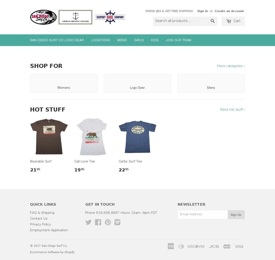 sandiegosurfco.com shopify website screenshot