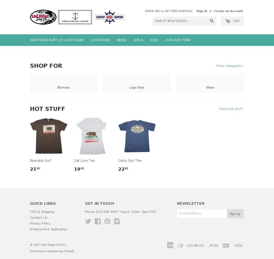 sandiegosurfcompany.com shopify website screenshot