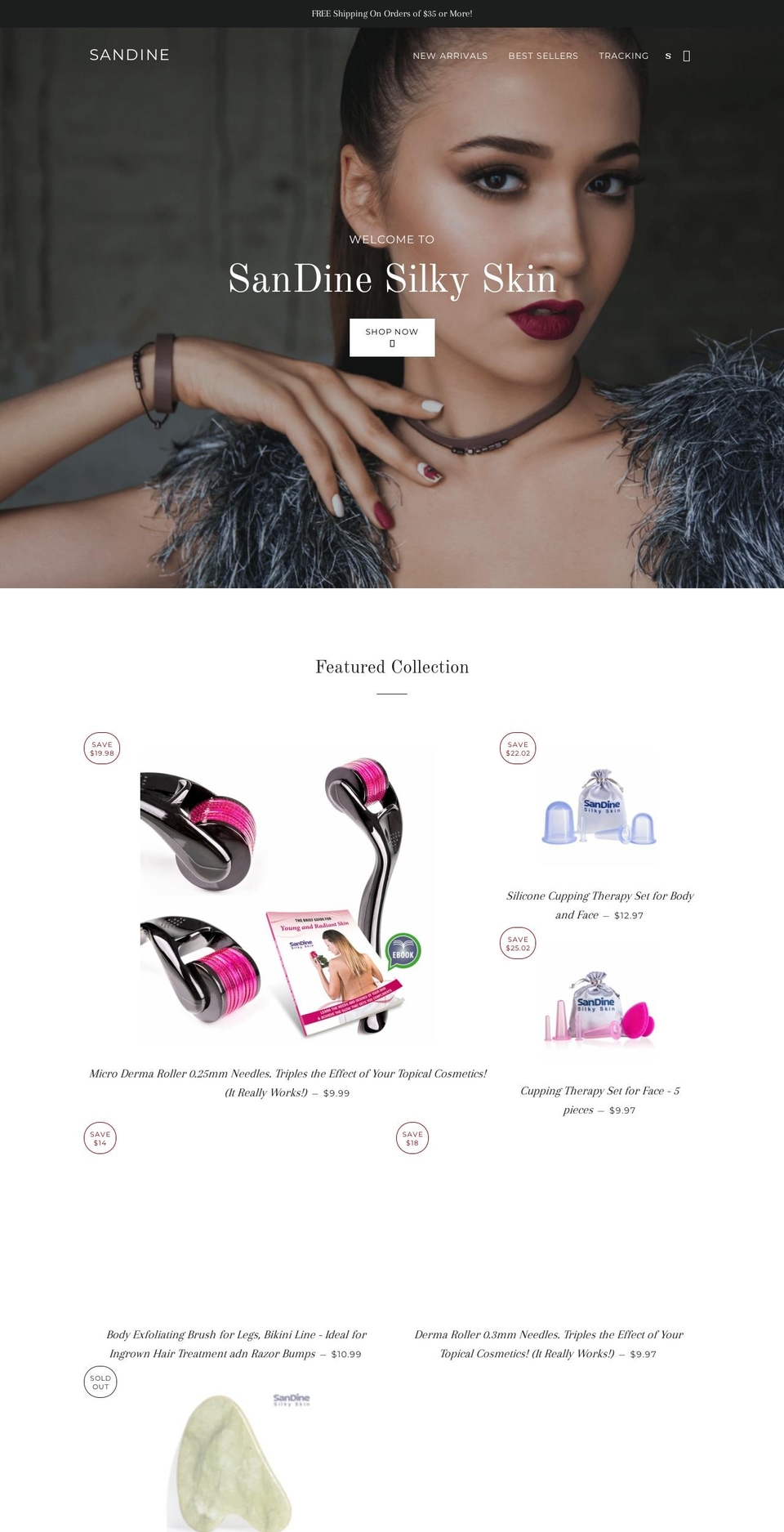 sandinesilkyskin.com shopify website screenshot