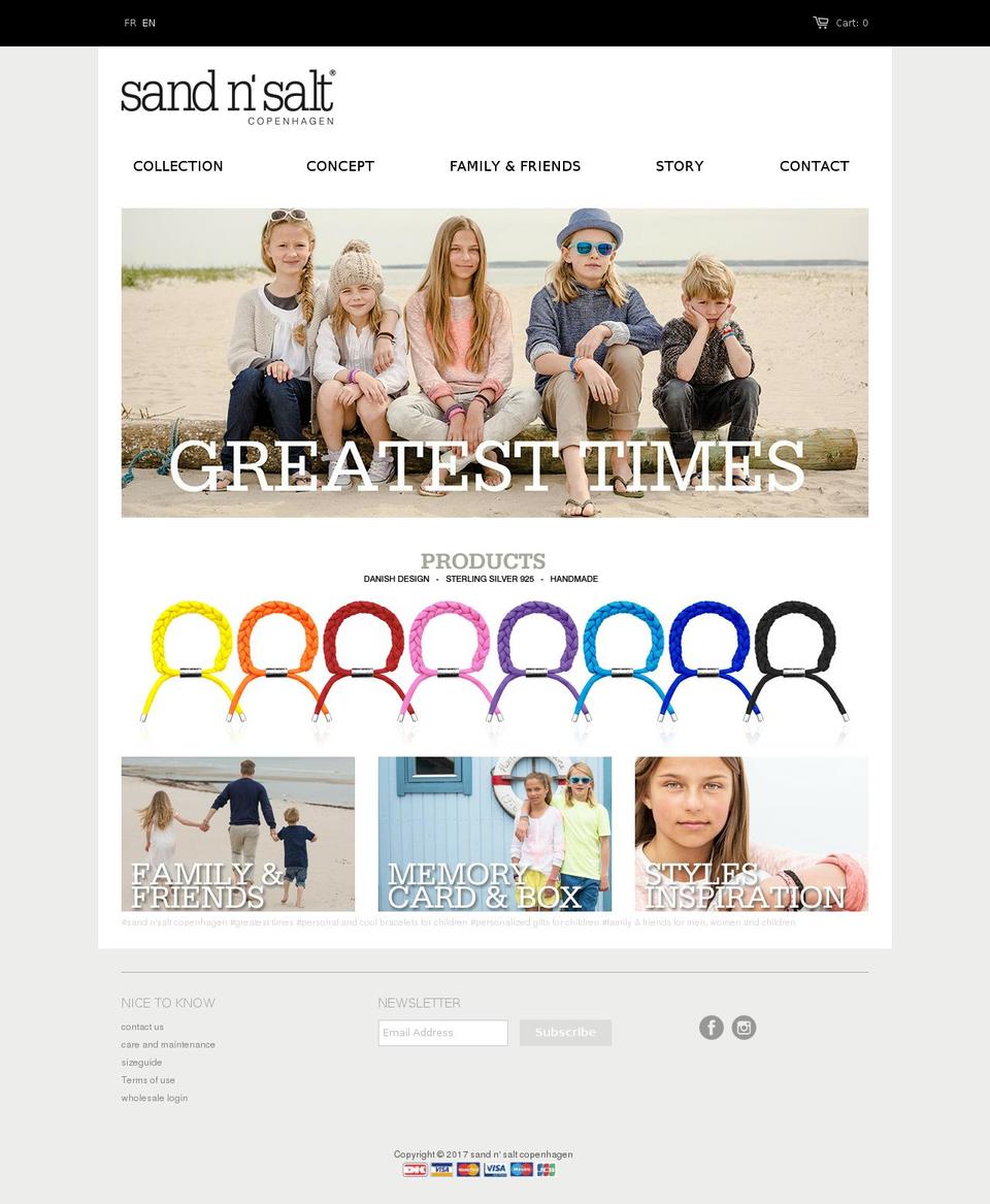 sandnsaltcopenhagen.com shopify website screenshot