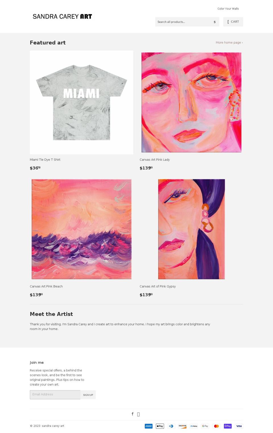 sandracarey.com shopify website screenshot