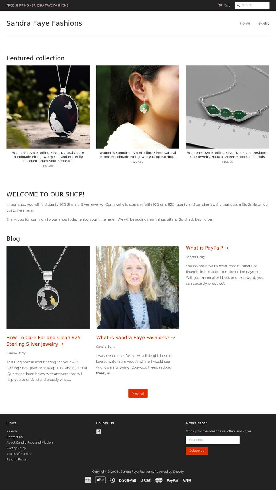 sandrafayesshop.com — Shopify storefront screenshot