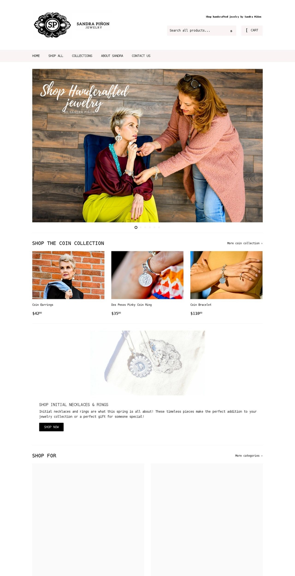sandrapinonjewelry.com shopify website screenshot