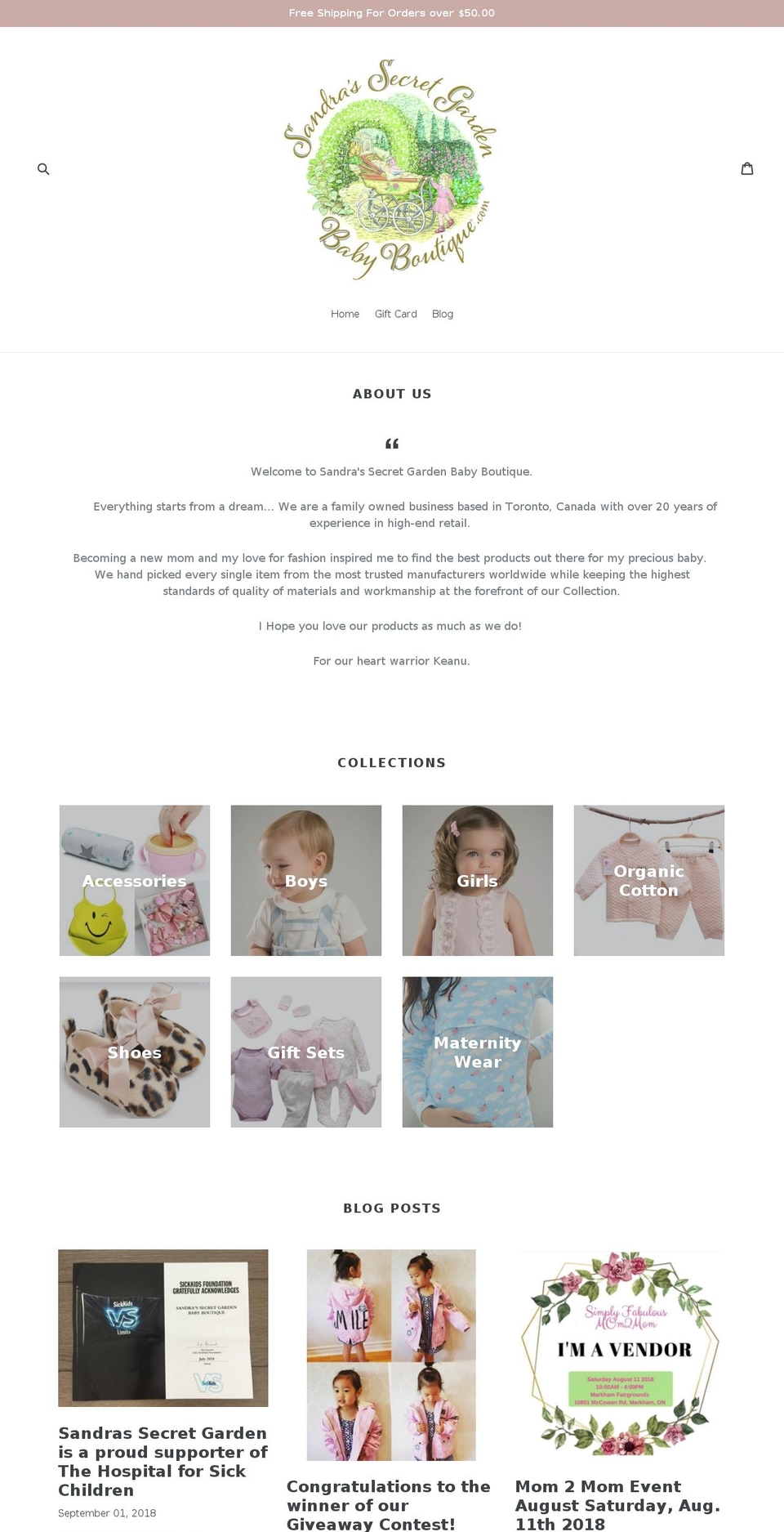 sandrassecretgardenbabyboutique.com — Shopify storefront screenshot