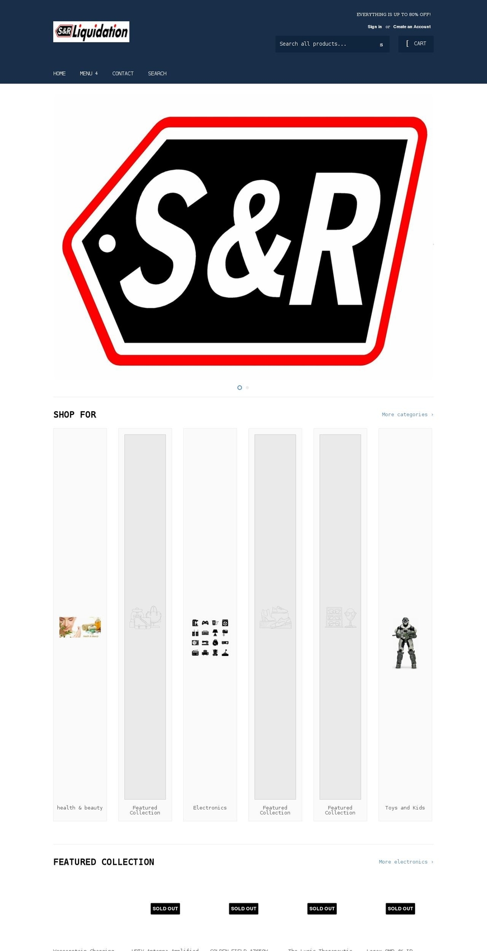 sandrliquidation.com shopify website screenshot