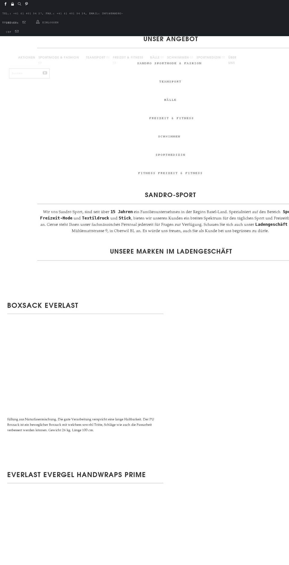 sandrosport.ch shopify website screenshot