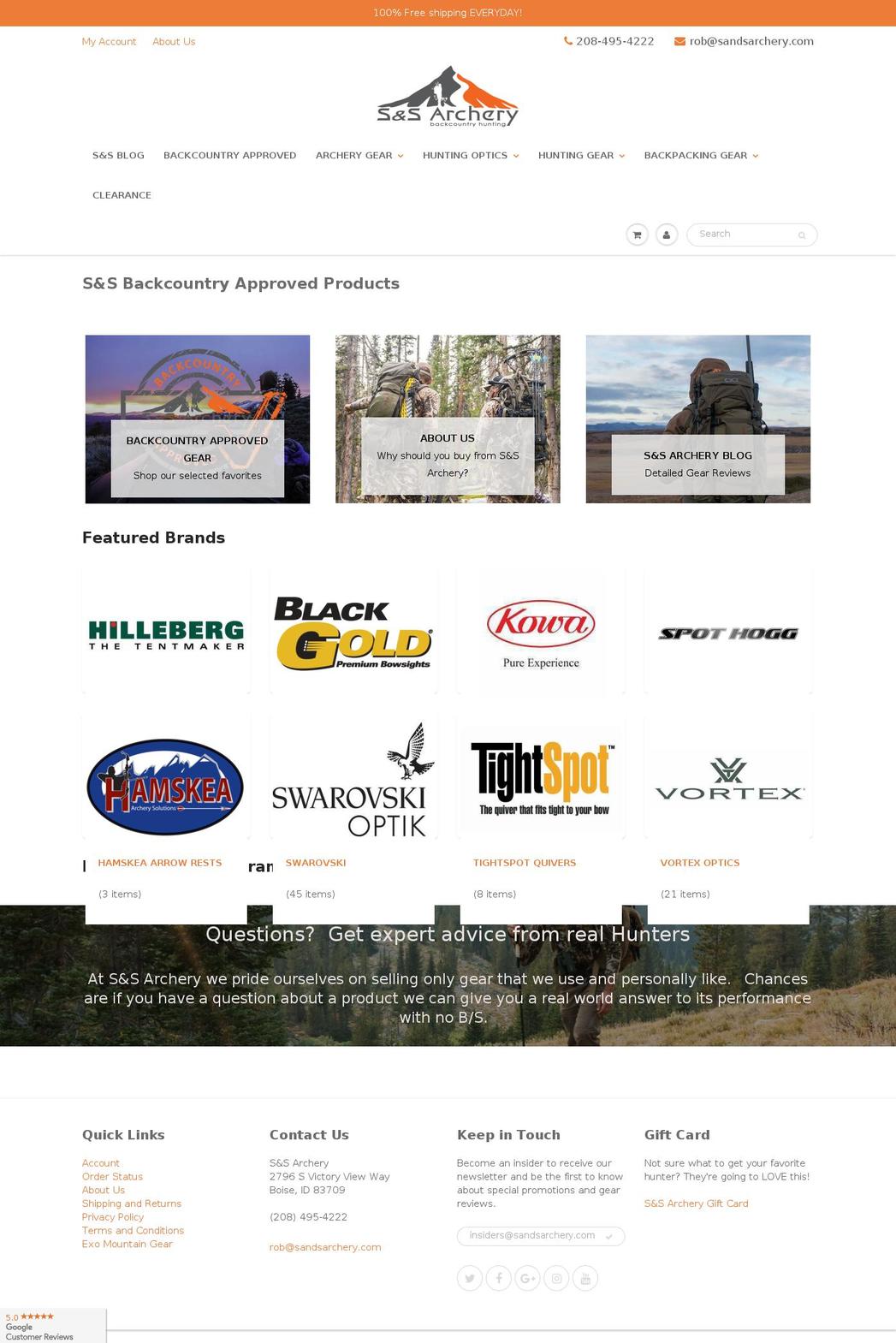 sandsarchery.com shopify website screenshot