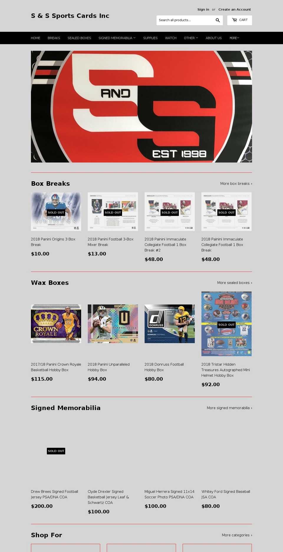 sandscards.com shopify website screenshot