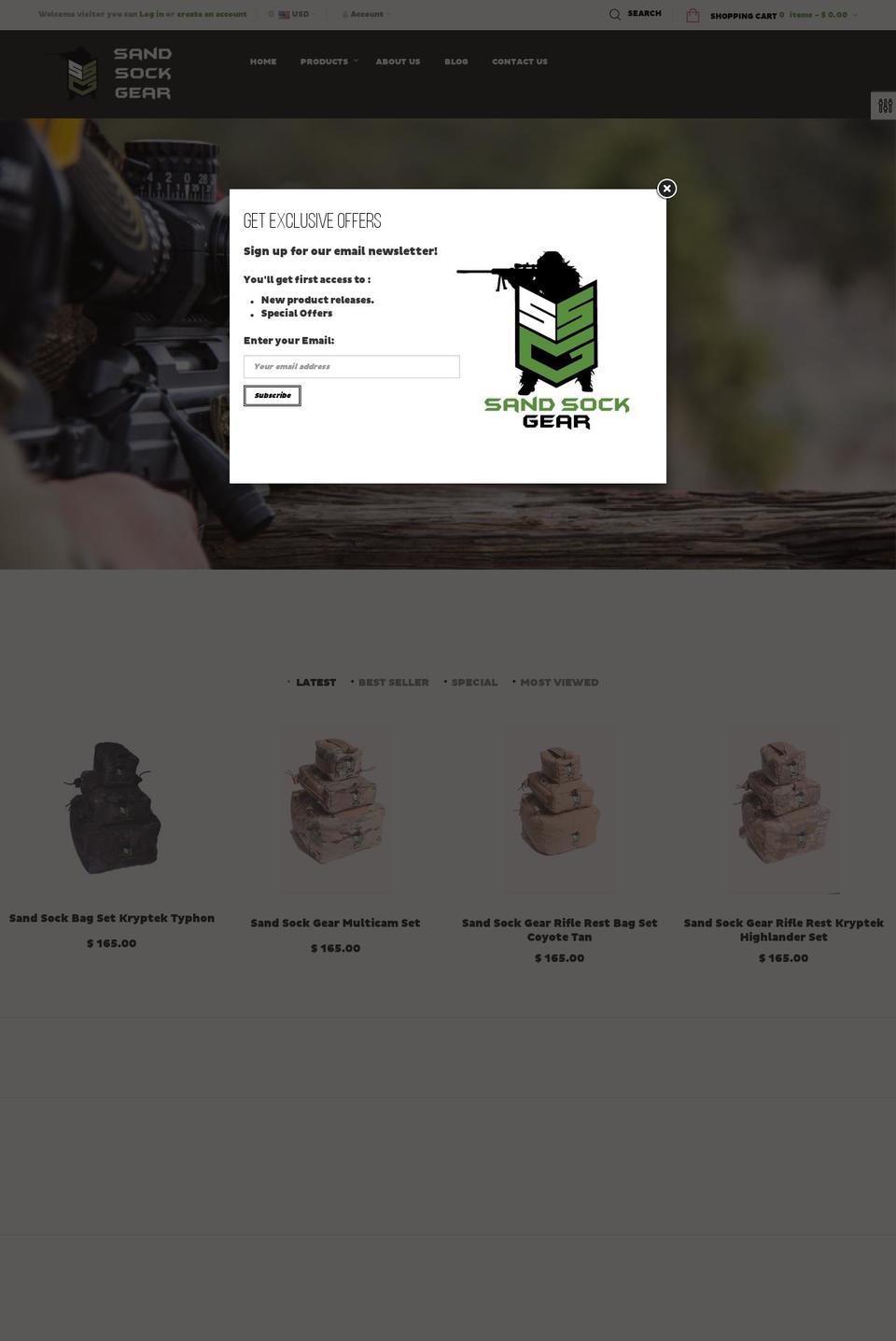 sandsockgear.com shopify website screenshot
