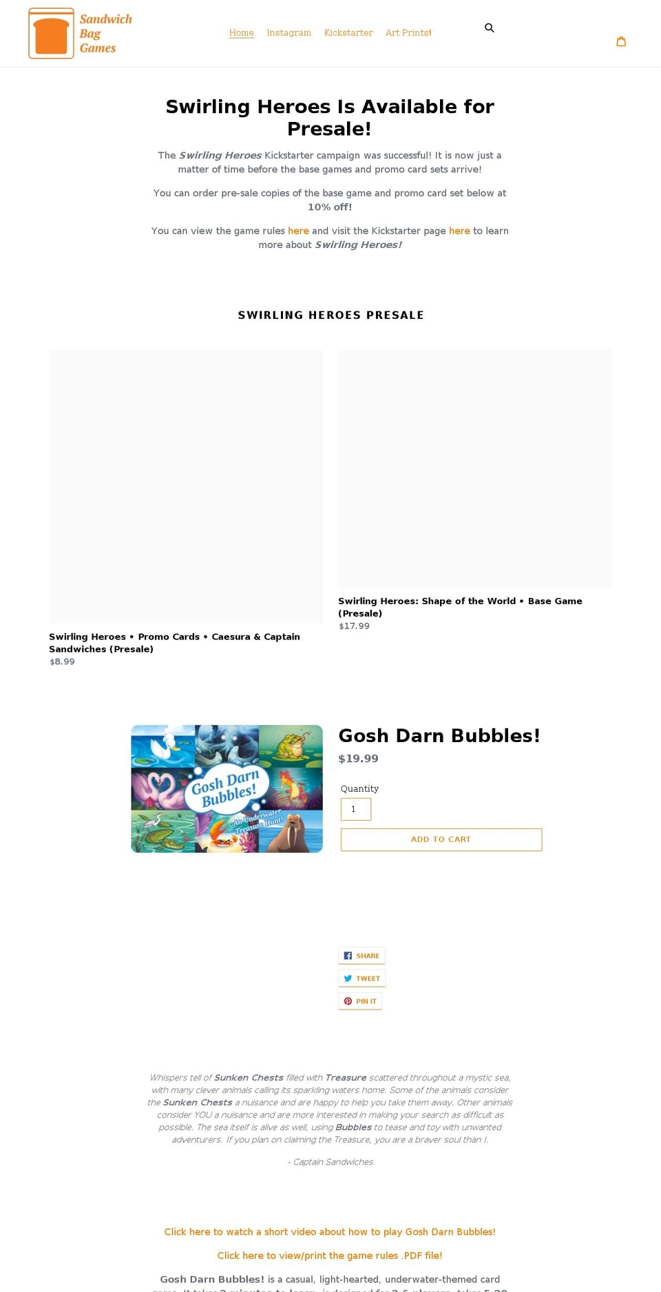 sandwichbaggames.com shopify website screenshot
