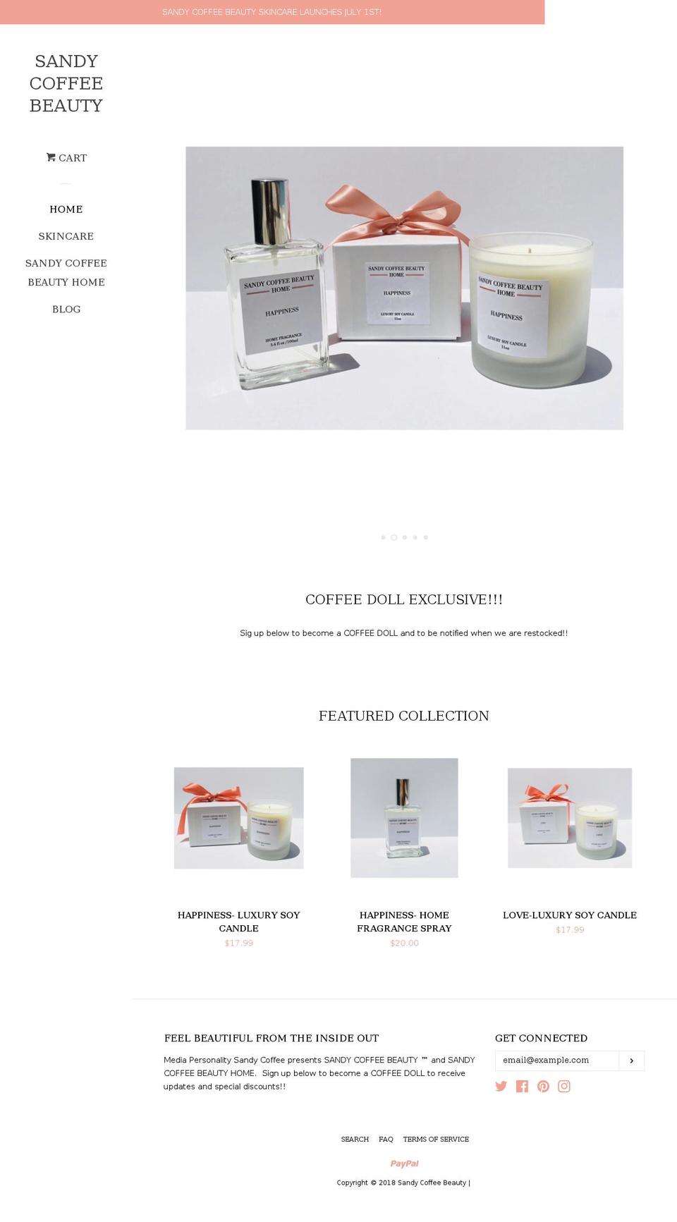 sandycoffeebeauty.com — Shopify storefront screenshot