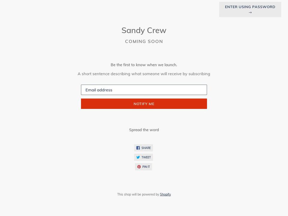 sandycrew.com — Shopify storefront screenshot