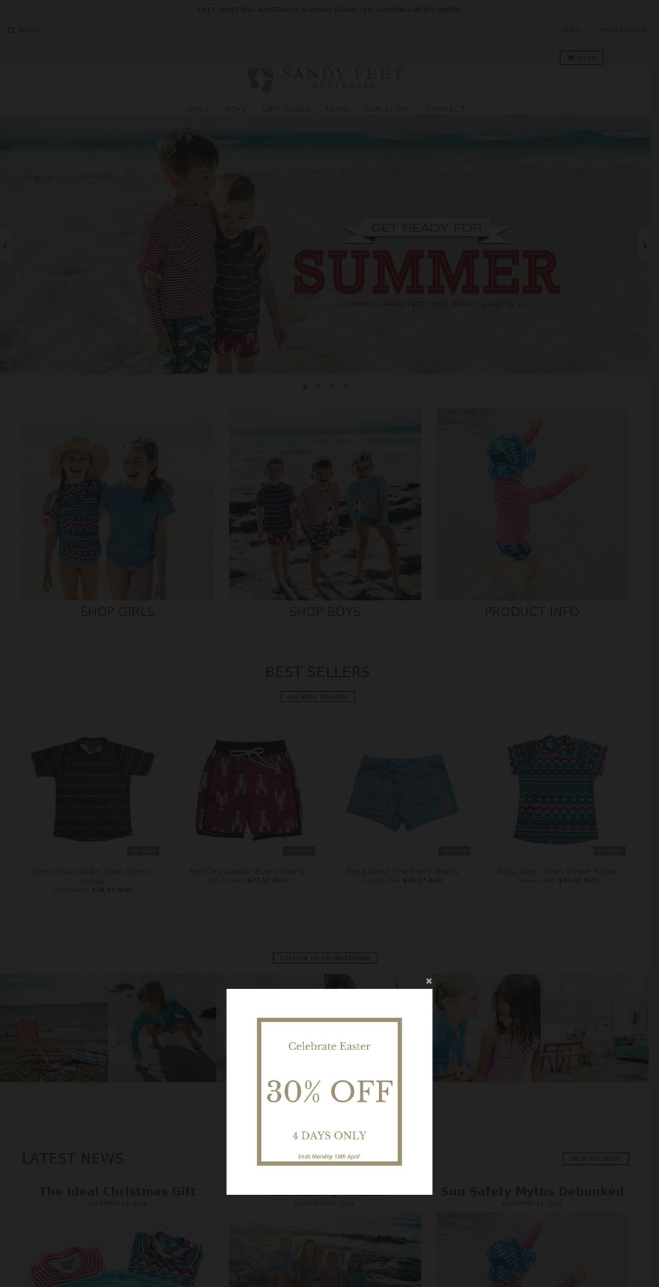 sandyfeetkids.com.au shopify website screenshot