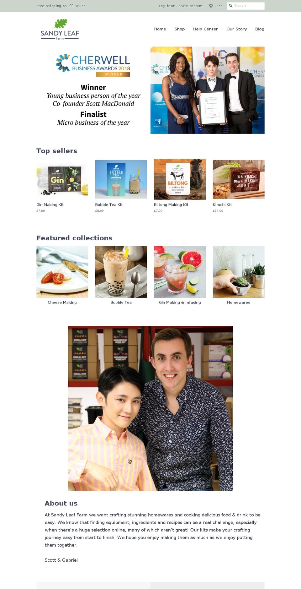 sandyleaffarm.com shopify website screenshot