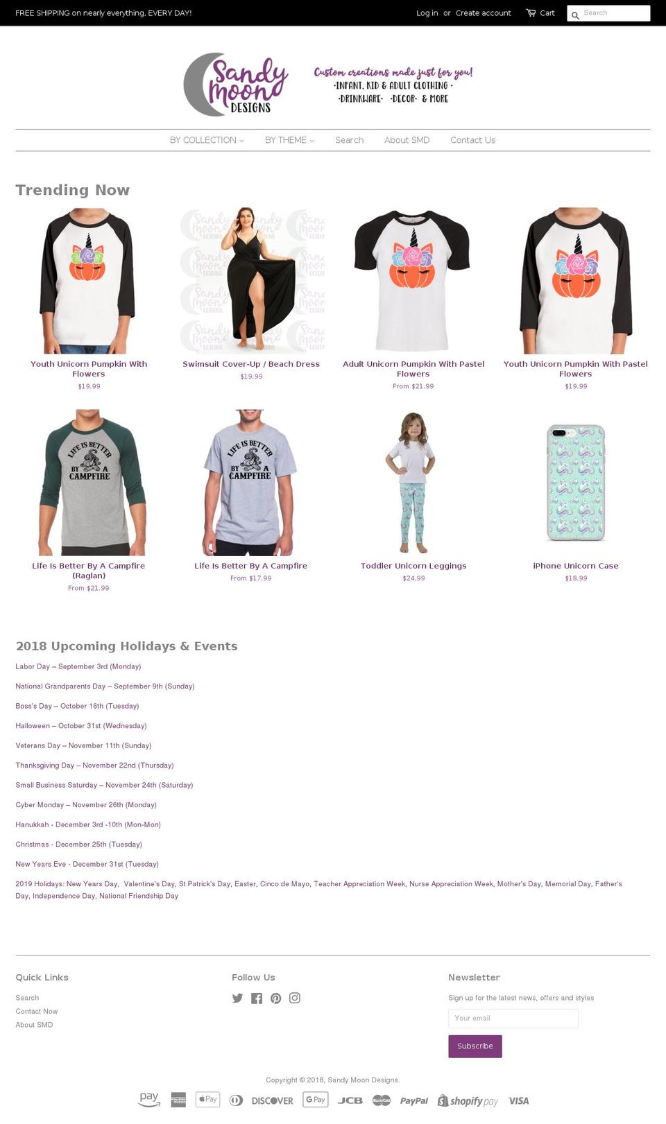 sandymoonartsandcrafts.com shopify website screenshot