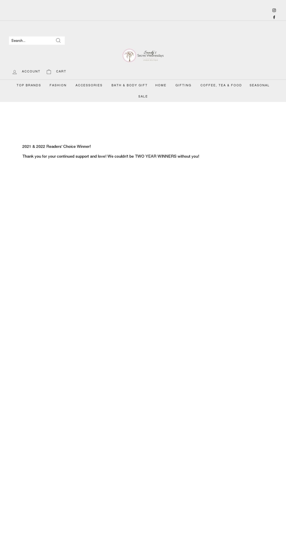 sandyssecretwednesdays.com shopify website screenshot