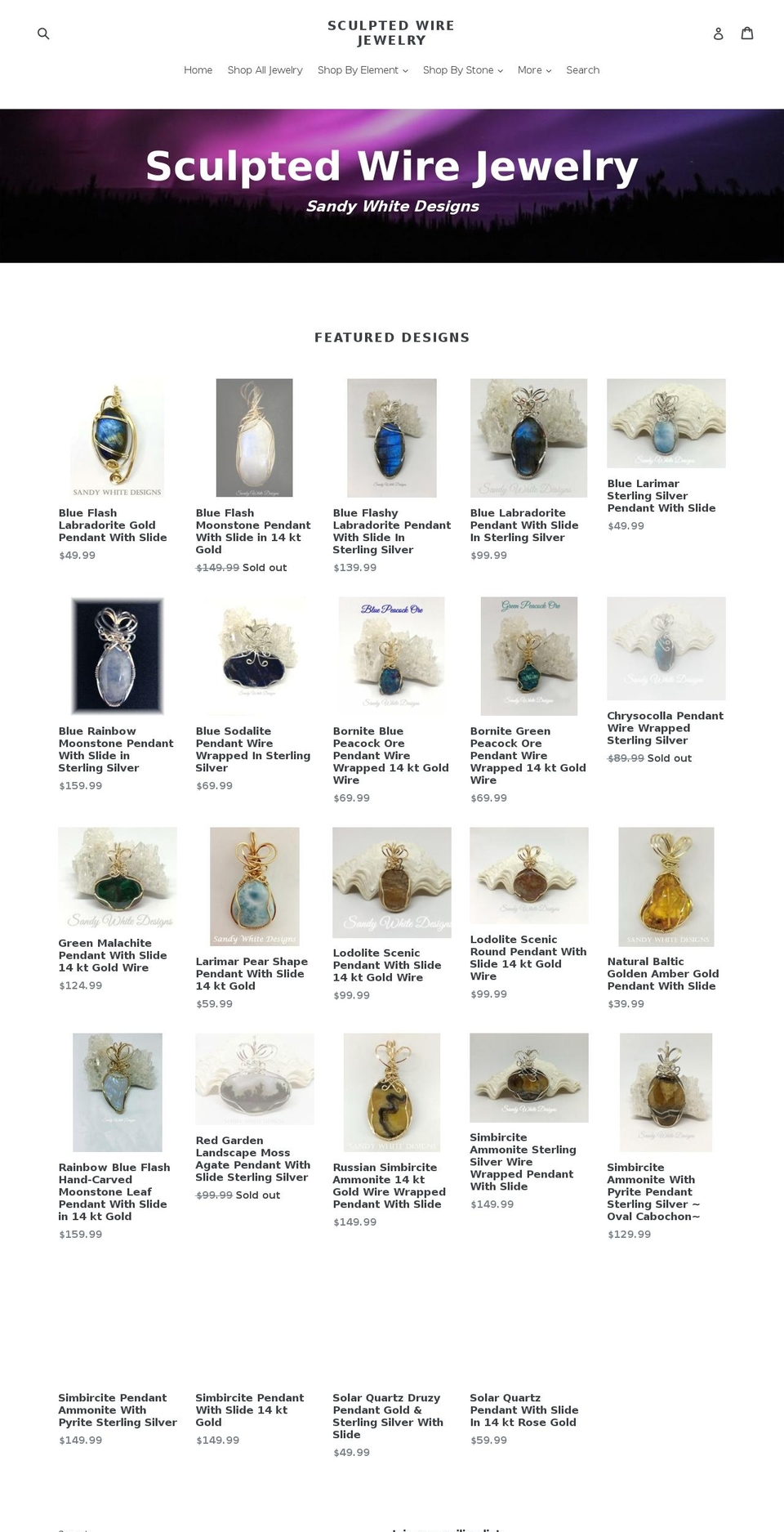 sandywhitedesigns.com — Shopify storefront screenshot